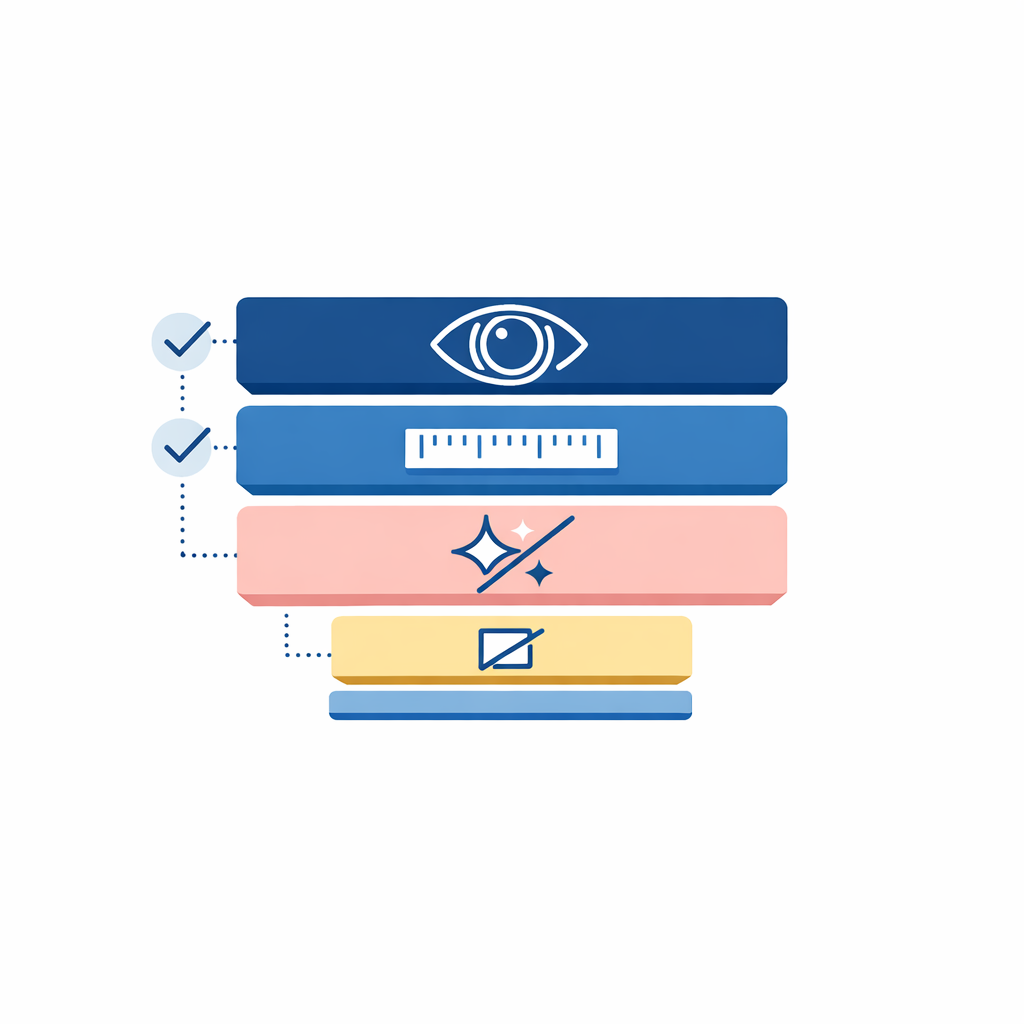 A simple priority stack highlights prescription, screen distance, and glare control above blue light filtering.