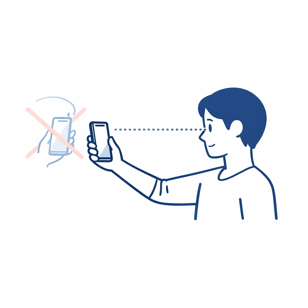 An arm extends a phone farther from the face to suggest age-related near-focus changes.